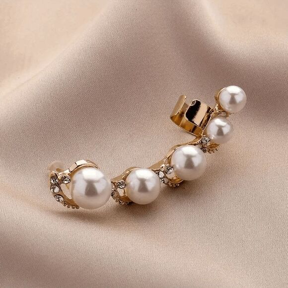 Boho Pearl Diamond Ear Crawler Ear Jacket Ear Hugger - Picture 2 of 5